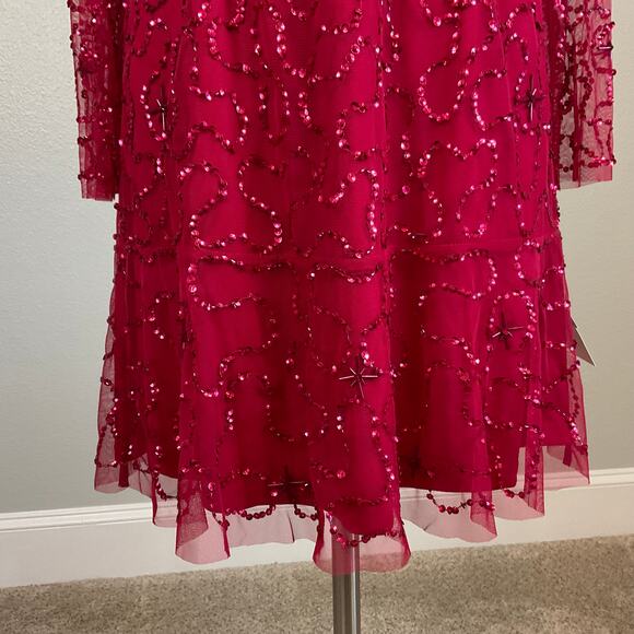 Adrianna Papell Red Sequin Long Sleeve Mini Cocktail Dress Size 10 V-Neck A-Line - Picture 9 of 14